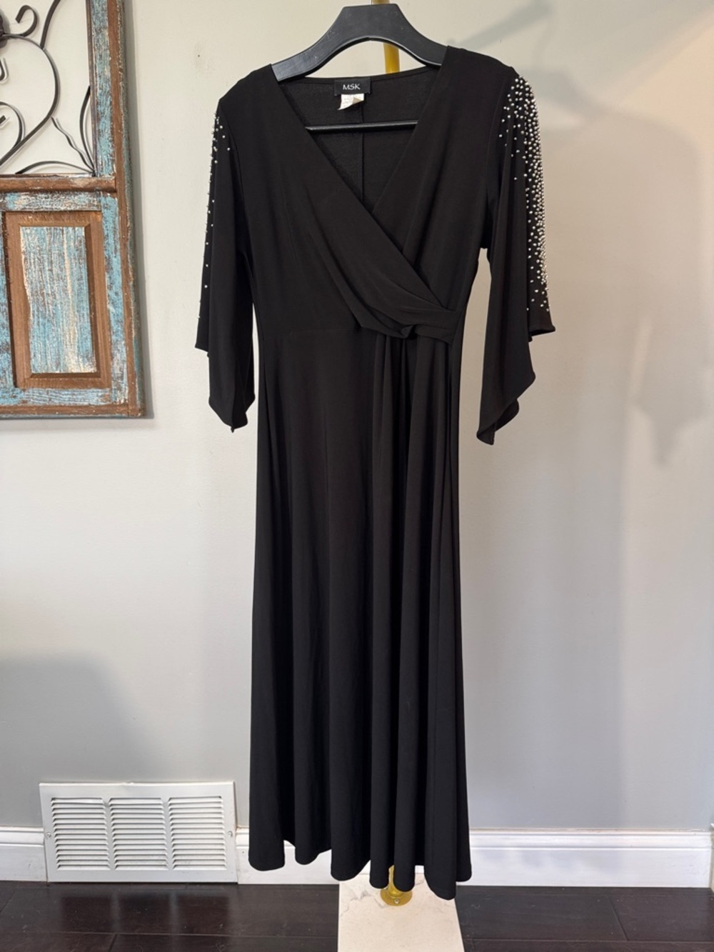MSK Black Maxi Dress with Embellished and cut out Sleeves EUC S